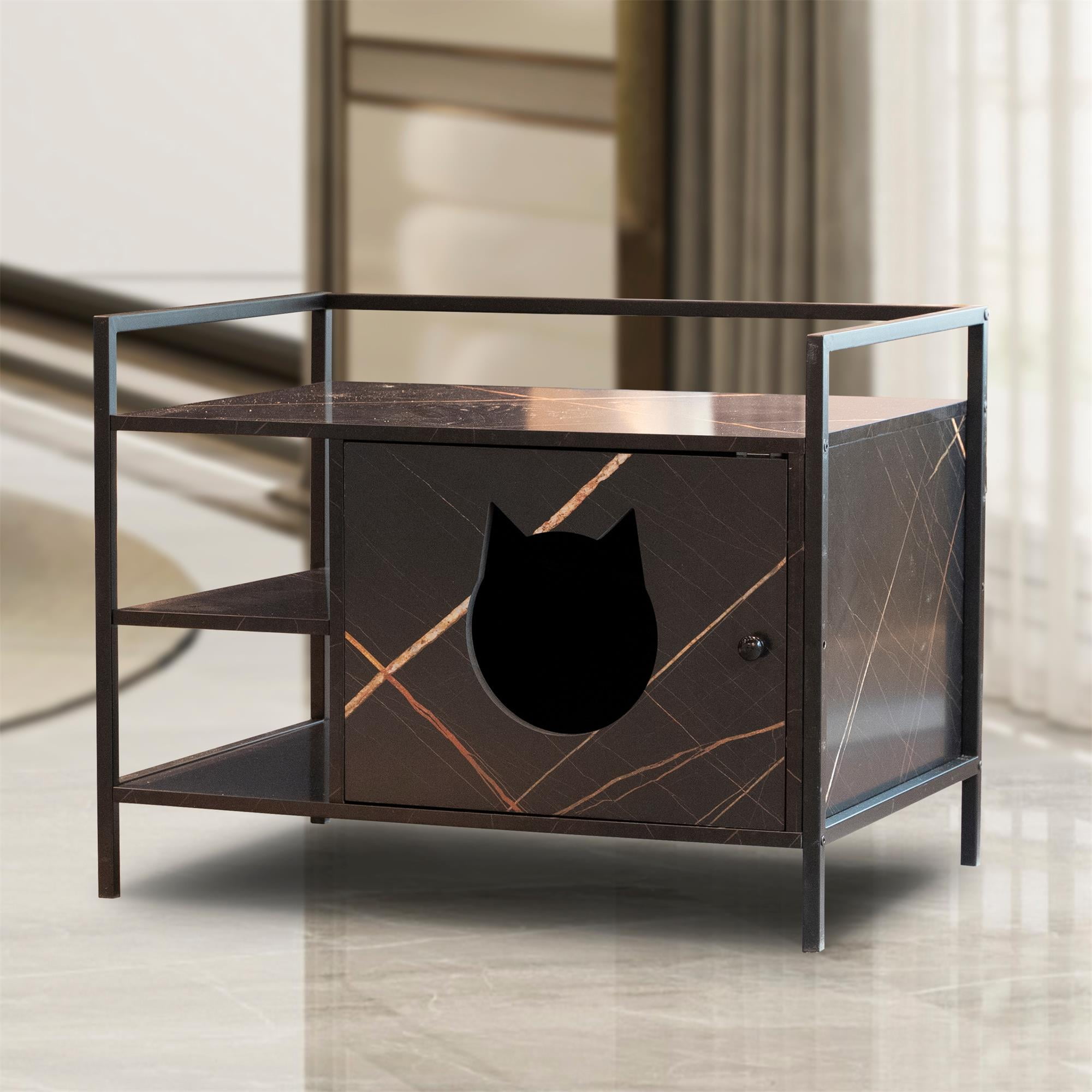 Pefilos 30" Enclosed Cat Litter Box Furniture, Hidden Litterbox Enclosures for Cat House, Pet Crate with Iron and Wood Sturdy Structure Privacy, Black Pefilos 30" Enclosed Cat Litter Box Furniture, Hidden Litterbox Enclosures for Cat House, Pet Crate with Iron and Wood Sturdy Structure Privacy, Black