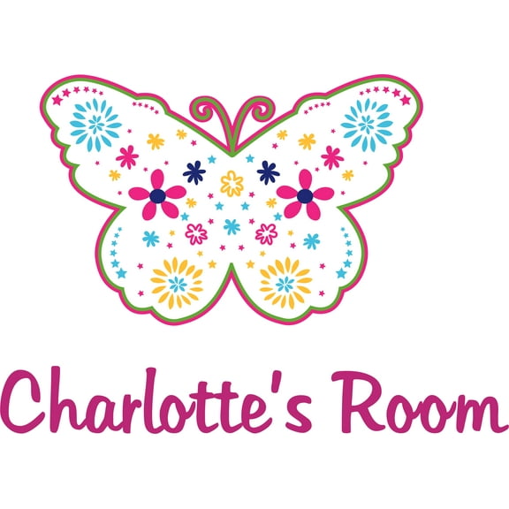 Butterfly Cute Floral Customized Wall Decal - Custom Vinyl Wall Art - Personalized Name - Baby Girls Boys Kids Nursery Daycare Bedroom Wall Decal Room Decor Wall Stickers Decoration Size (15x30 inch)