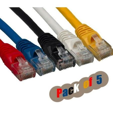 10 Foot Patch Cable iMBAPrice Mixed Colors - 10 feet RJ45 Cat6 Snagless Ethernet Patch Cable MULTI COLOR (Red, Blue, Black, White, Yellow) - 5 Pack ()