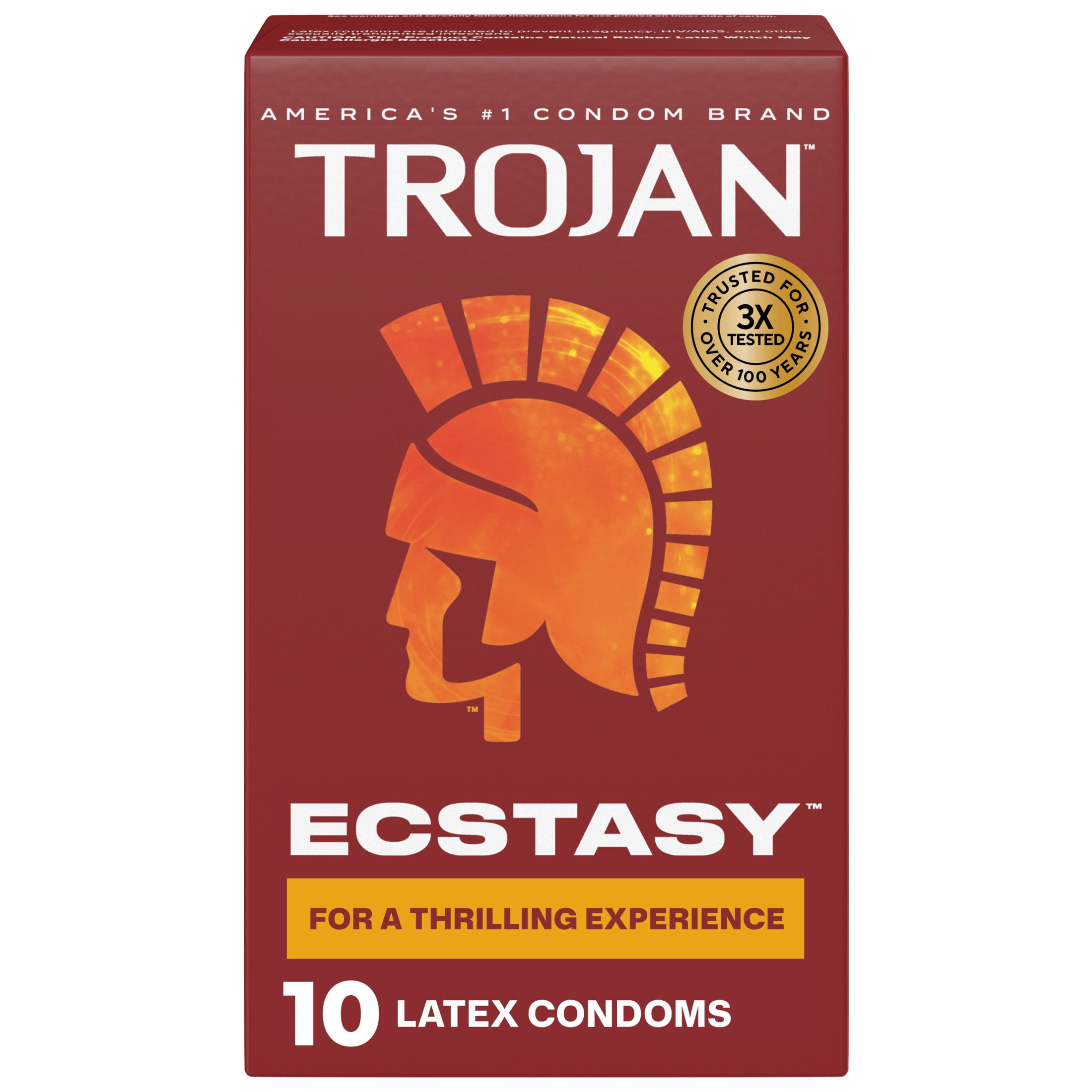 (2 pack) Trojan Ecstasy Ribbed Bulbous Shape Latex Premium Lubricated Condoms, 10 Count
