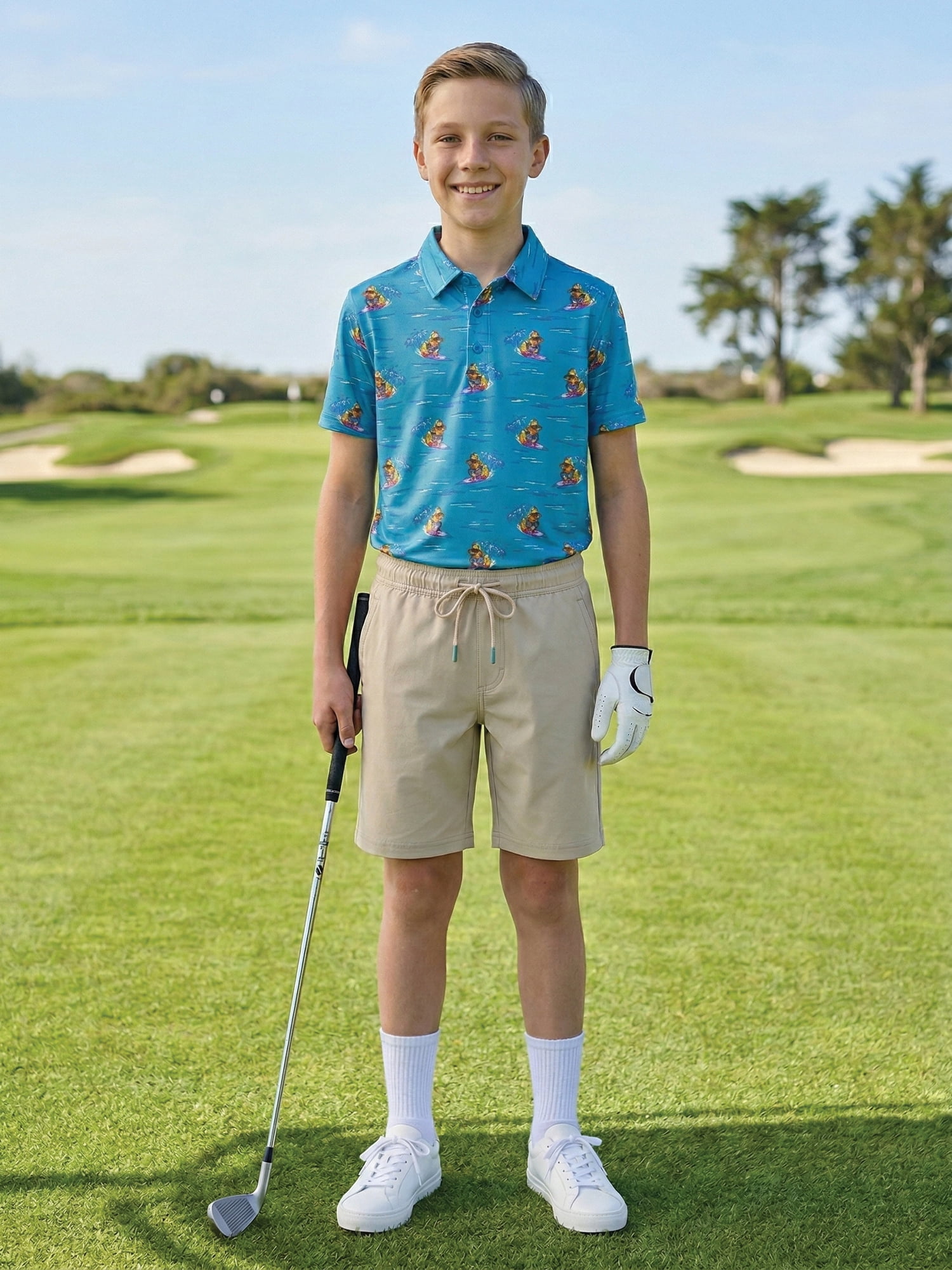 Birdie Bound Boys Rubber Ducky Print Polo Top with UV 30, Sizes XS-XL