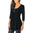 thumbnail image 3 of Htigea Women's 3/4 Length Sleeve Top Pleated Crewneck T-Shirts Flowy Tunic Blouse Casual Loose Fit Tees Black,2XL, 3 of 6