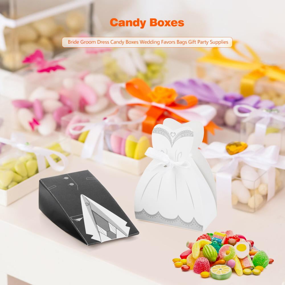 25 Pair /50 Pieces of Bride and Groom Weddin​g Party Favor Candy Boxes NEW 