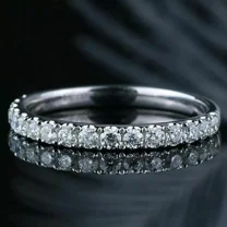 2TCW Round Cut Lab Created Diamond Half Eternity Wedding Band Ring in 14k White Gold Plated