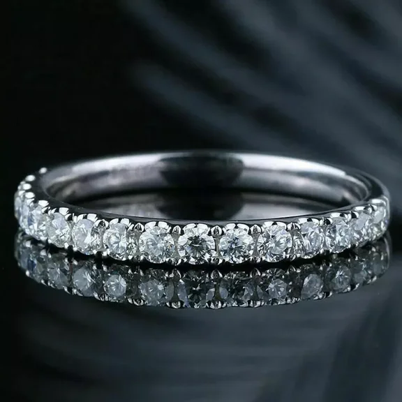 2TCW Round Cut Lab Created Diamond Half Eternity Wedding Band Ring in 14k White Gold Plated