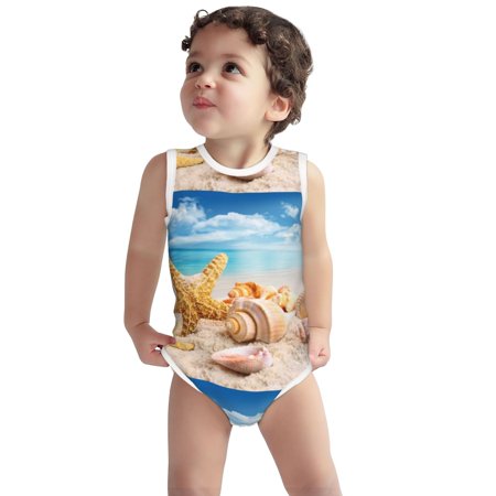 

Vsdgher Beach Starfish Shell Print Baby Unisex Baby Cotton Sleeveless Bodysuits Soft and velvety comfortable and breathable