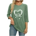 thumbnail image 4 of Enjoytime Shirts for Women Hearts Printing Crew Neck 3/4 Sleeve Tops Trendy Business Casual Blouses Fall Winter Clothing Green L, 4 of 5