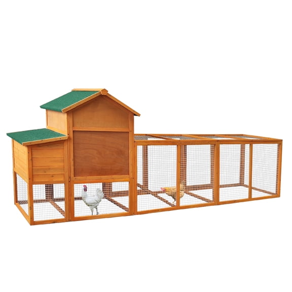 Noble House 122" Outdoor Chicken Coop, Large Wooden Poultry Hutch with Nesting Box and Ramp, Natural
