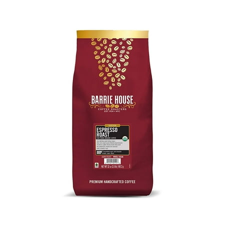 Barrie House Espresso Roast Whole Bean Coffee, 2 lb Bag | Fair Trade Organic Certified | Dark Roast | Sweet and Robust Flavor| 100% Arabica Coffee Beans
