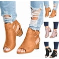 thumbnail image 4 of Women Peep Open Toe Boot Cut Out Buckle Ankle Bootie Stacked Block Chunky Low Heel Sandal Causal Party Dress Shoe, 4 of 5