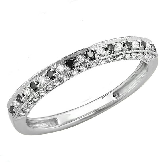 Dazzlingrock Collection 0.40 Carat (ctw) Alternating Round Black and White Diamond Wedding Band for Women in 10K White Gold, Size 6.5