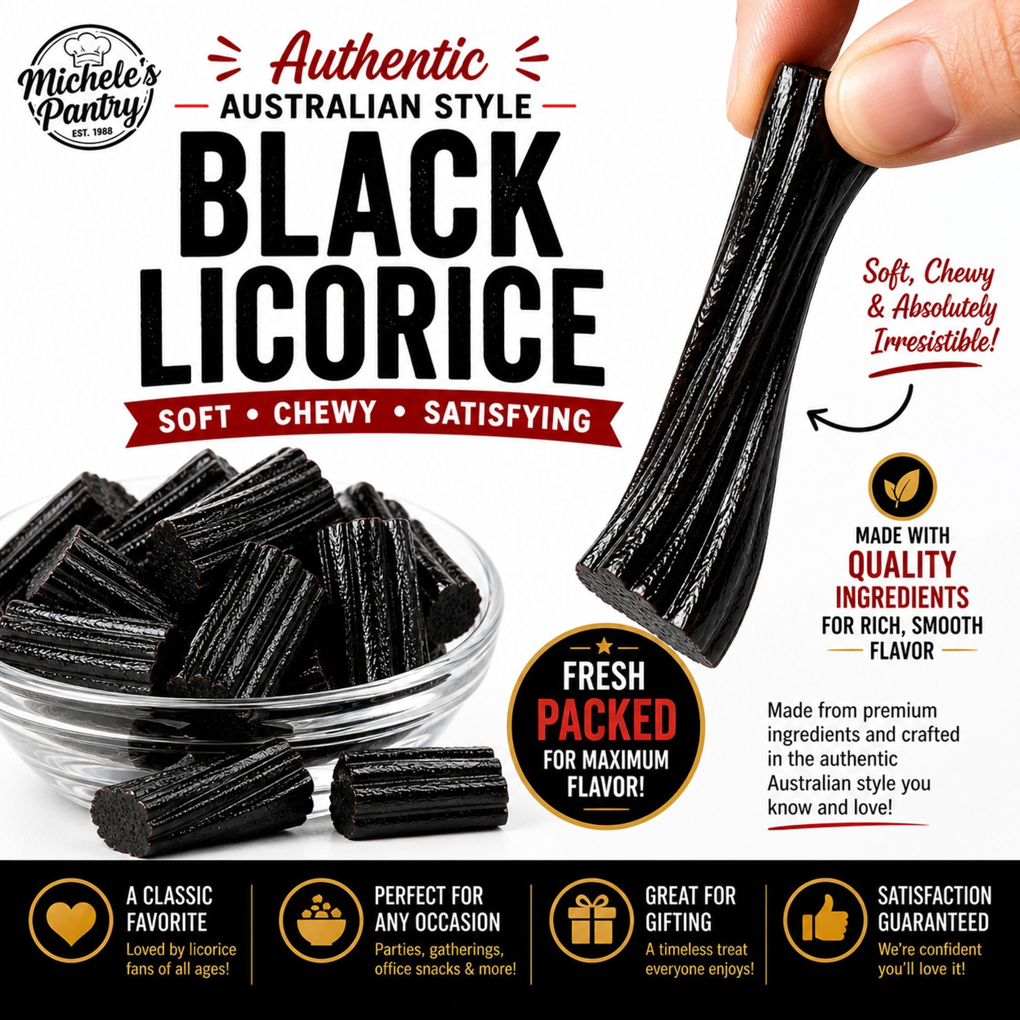 Michele’s Pantry Soft Australian-Style Black Licorice Nibs, 2 lb Bulk Bag, Vegan