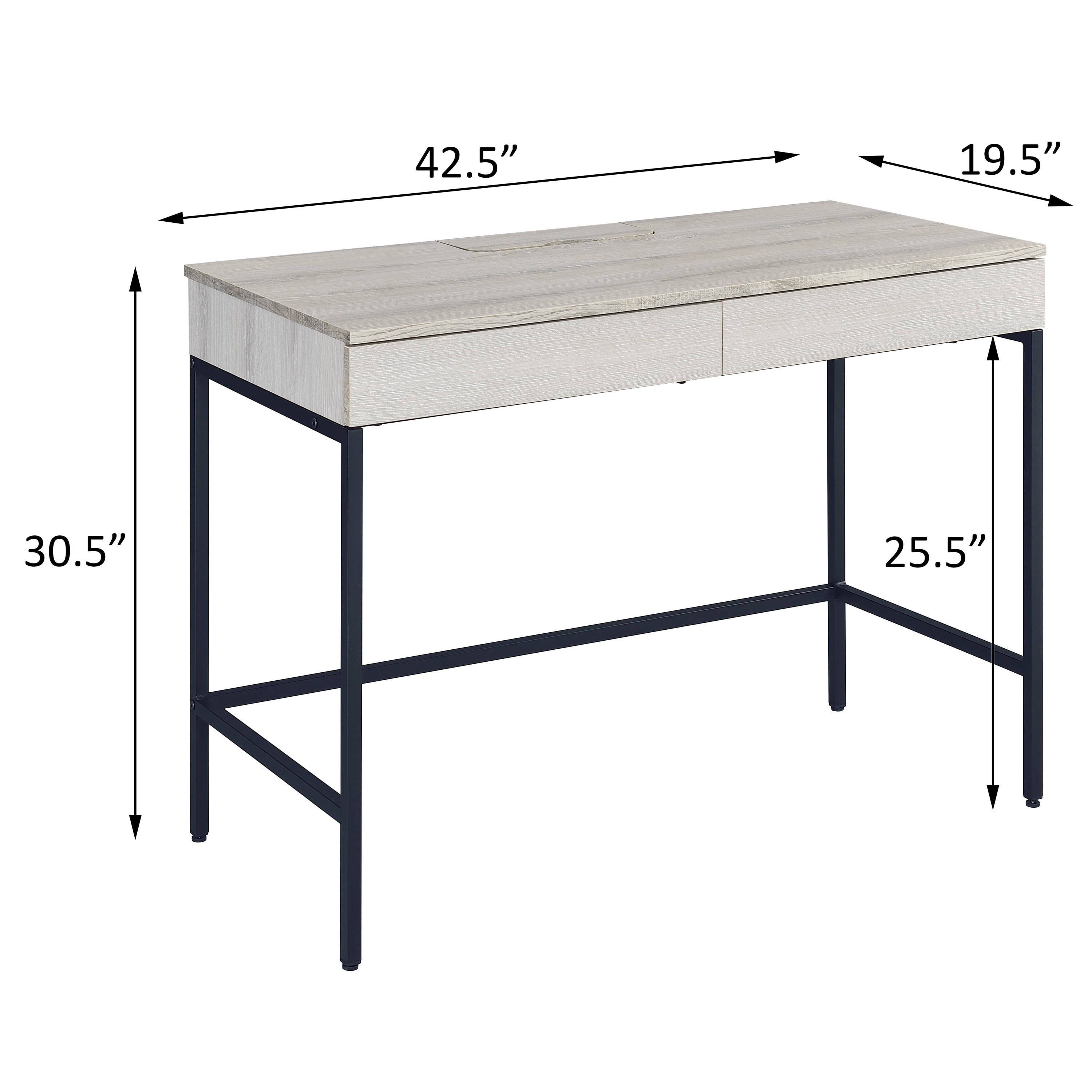 Astoutdoor Natural and Black Writing Desk with 2 Drawers