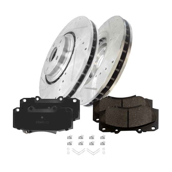 Set of 6 Front Drilled Slotted Disc Brake Rotors-Ceramic Brake Pad kit For 2008-2019 Toyota Highlander