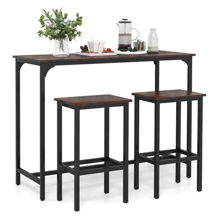 3-Piece Dining Table Set 47.5 Industrial Counter-Height Kitchen Table and 2 Bar Stools High Top Rectangular Pub Table and Chairs for Dining Room Small Place Breakfast Nook Bistro (Coffee)