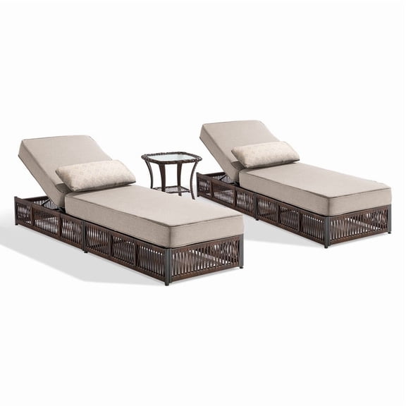 Giantfurnni Outdoor Chaise Lounge Chairs Set of 2 with Side Table, Patio Wicker Rattan Adjustable Backrest Reclining Relaxing Lounger with Cushions for Poolside Porch Balcony, Beige