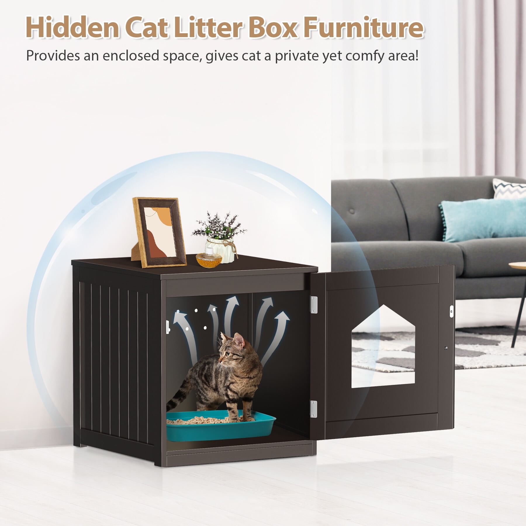 HomGarden 20'' Brown Cat Washroom Pet House Hidden Litter Box Enclosure & MDF Side Table