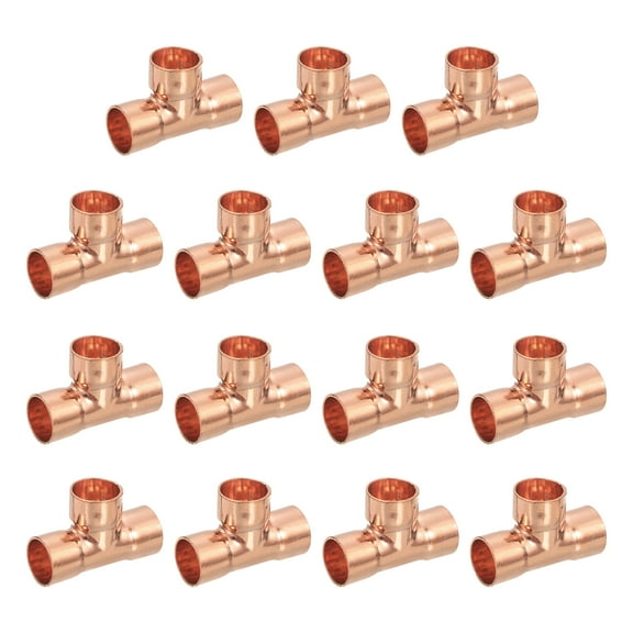 15Pcs 1/2" x 1/2" x 1/2" Copper Reducing Tee Pressure Pipe Fitting Connectors for Plumbing Supply & Refrigeration