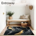 thumbnail image 3 of ODIKA 4'x6' Machine Washable Non-Slip Area Rug, Abstract Charcoal Waves With Gleaming Amber Accent Indoor High Traffic Rug, Black, 87328, 3 of 7