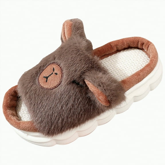 HCNTES Kids Toddler Slippers Baby Girls Boys Cute Cartoon Design House Shoes Non Slip Warm Soft Winter Fuzzy Indoor Slipper(A01-Coffee,2.5)