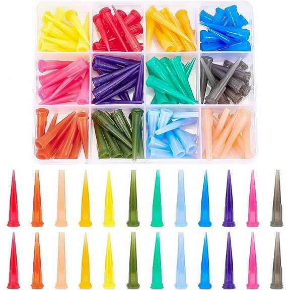 120Pcs Blunt Plastic Tapered Tip Plastic Dispensing Needle Tips with 12 Mixed Size for Refilling Glue Fluid