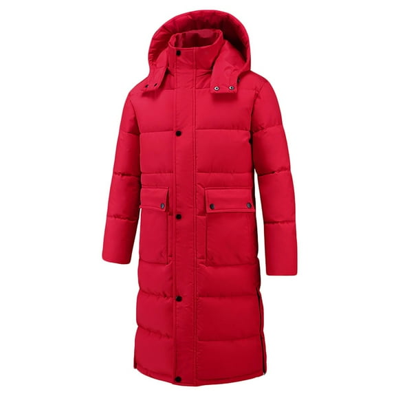 PiGOGI Men's Winter Jacket Casual Solid Hooded Zipper Pockets Long Sleeve Warm Coat Outdoor Sport Windproof Water Resistant Red XL