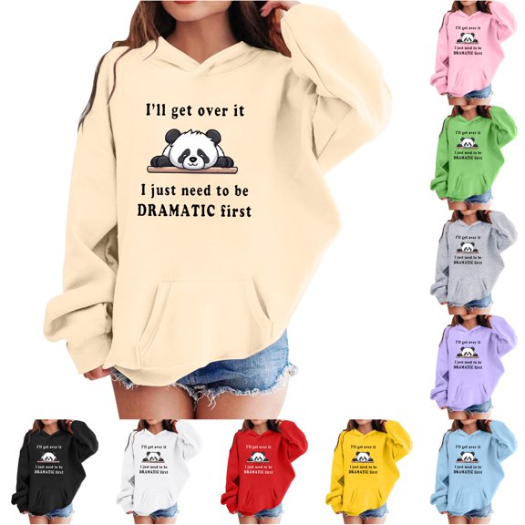 Trendfront Girls Cute Hoodies Long Sleeve Funny Cartoon Cat Panda Bear Letter Graphic Kangaroo Pocket Fall Winter Casual Pullover Sweatshirt Tops