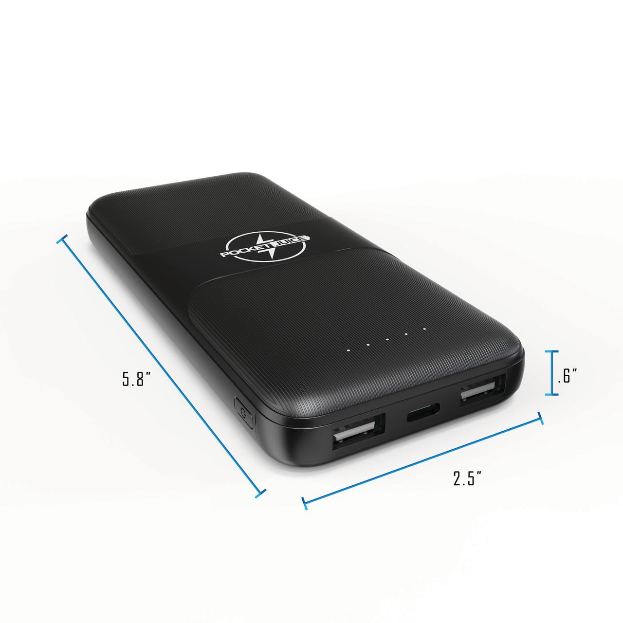 (3 pack) Pocket Juice Wireless Pro, 10,000mAh Portable Power Bank with Wireless Charging, USB, and Built-in Lightning and USB-C Cables, Black