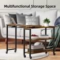 thumbnail image 3 of 360° Rotatable Sofa Side Table,IDEALHOUSE Mobile End Table with 2-Tier Storage Shelves, Movable Laptop Table with Sturdy Metal Frame /6 Universal Casters, Couch Snack Table for Home (Rustic Brown), 3 of 6