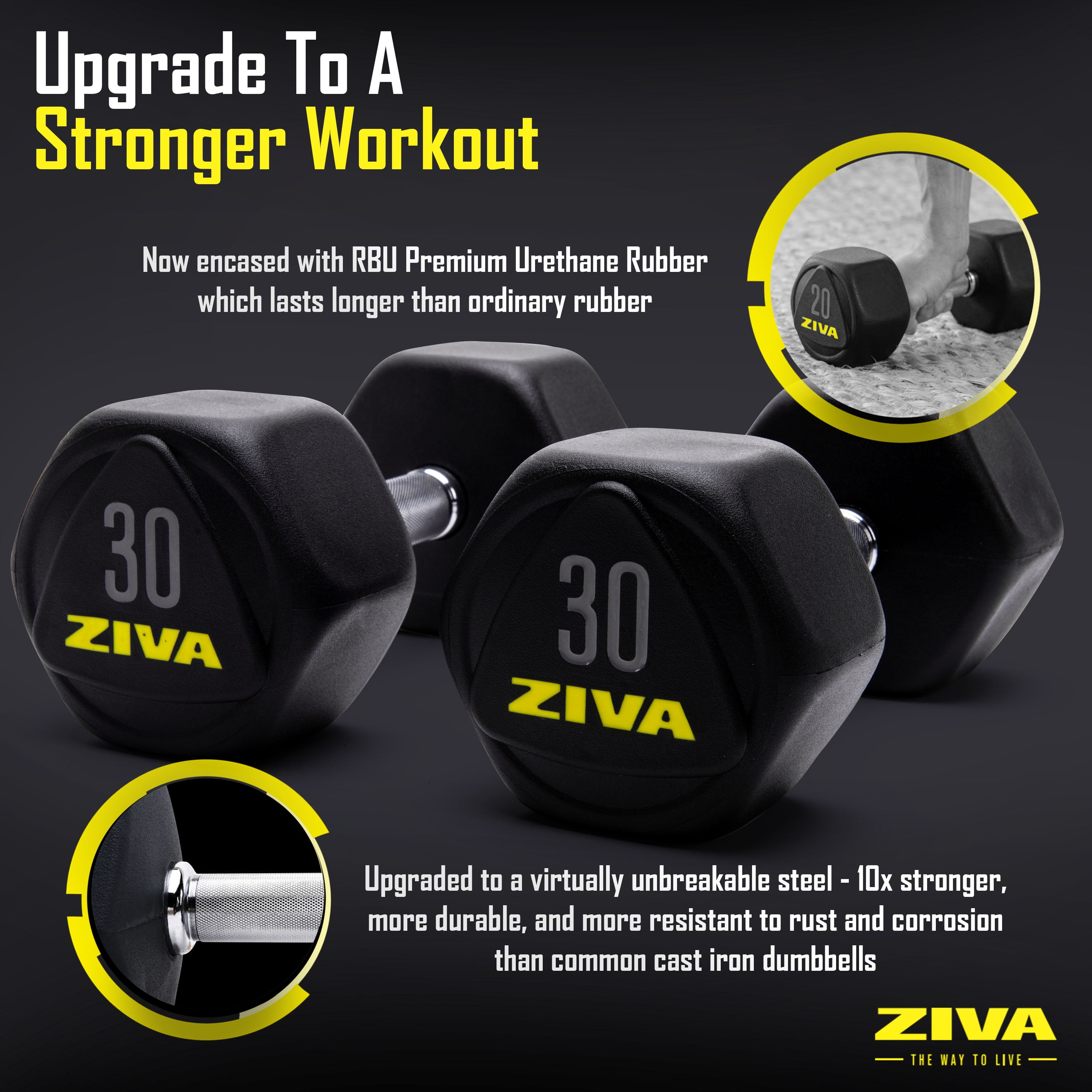 Black/Yellow 15 kg ZIVA Performance Dumbbells Adult Unisex 