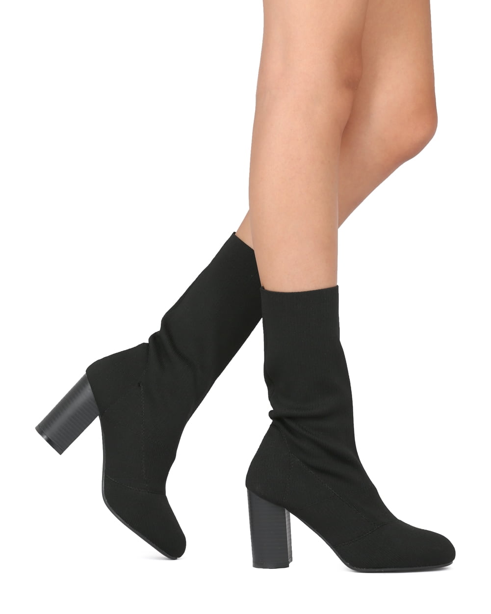 New Women Indulge Sophie-I Knitted Fabric Mid Calf Block Heel Sock Boot ...