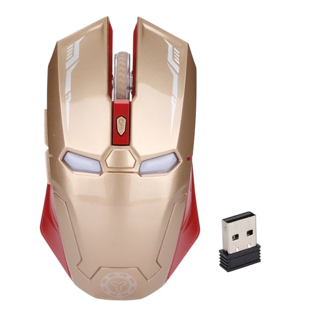 Ratón inalámbrico con forma de superhéroe, 2,4G, 1200DPI, ratón inalámbrico silencioso óptico de tamaño completo con receptor USB para juegos de ordenador, color dorado
