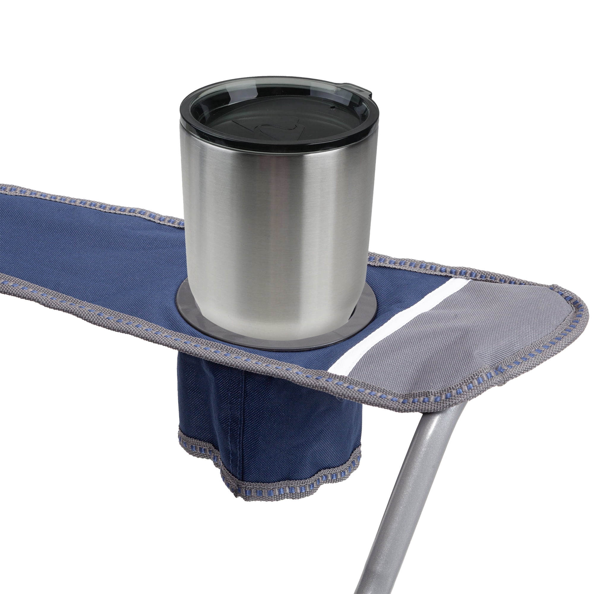 Macsports Oversized Folding Camp Chair with Cup Holders, Blue with Grey Accents and Frame