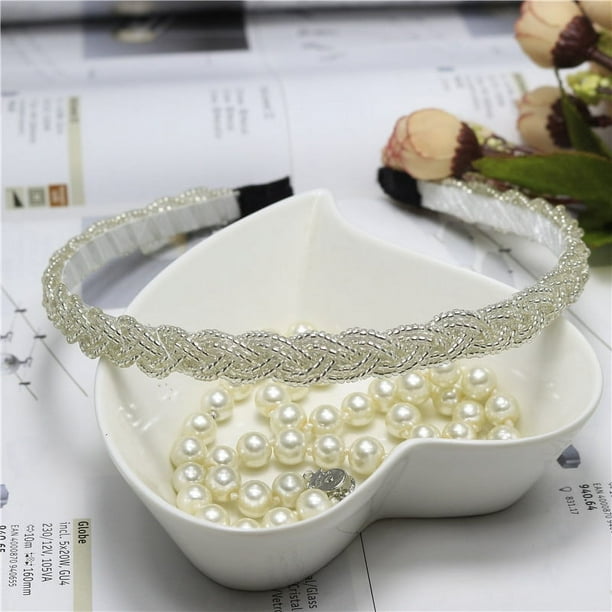 Diadema tejida con estilo, torcida con cuentas, diadema ancha con perlas finas, accesorios para el cabello de moda, tocado