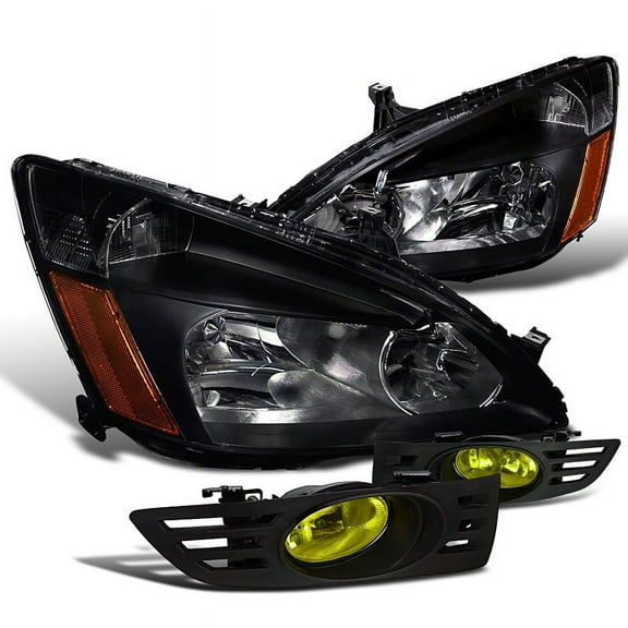 Spec-D Tuning for Honda Accord 2 Dr Coupe Ex Lx, Black Headlights, Yellow Fog Light Lights Pair