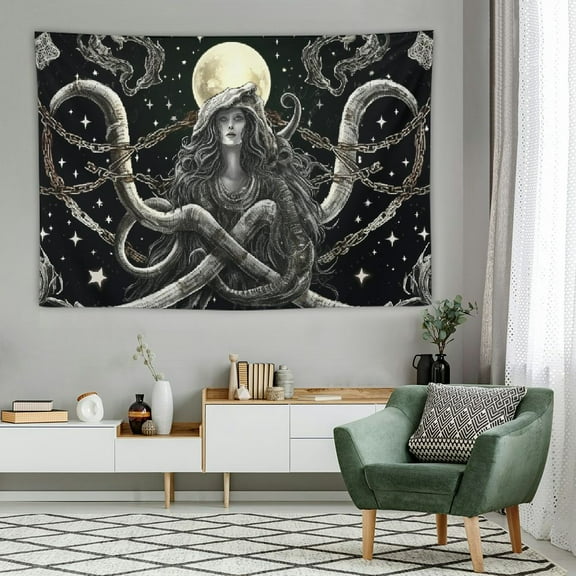 BCIIG Witchy Snake Tapestry Moon Phase Tapestries Mystic Gothic Tapestry Skull Tapestry Black and White Stars Tapestry Wall Hanging for Bedroom, Living Room(60 x 40 inches)