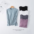 thumbnail image 3 of Camisa básica de manga larga con cuello redondo y almohadilla para el pecho, pijama para mujer, ropa de otoño, ropa de casa de talla grande, 3 of 4
