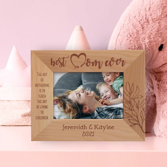 The Art Of Mothering Is To Teach The Art Of Living To Children Personalized Wooden Frame-5" x 3 1/2" Brown Horizontal
