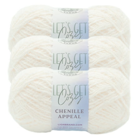 UPC: 0842093137283 | Lion Brand Yarn Chenille Appeal Coconut Milk Chenille Medium Polyester White Yarn 3-Pack