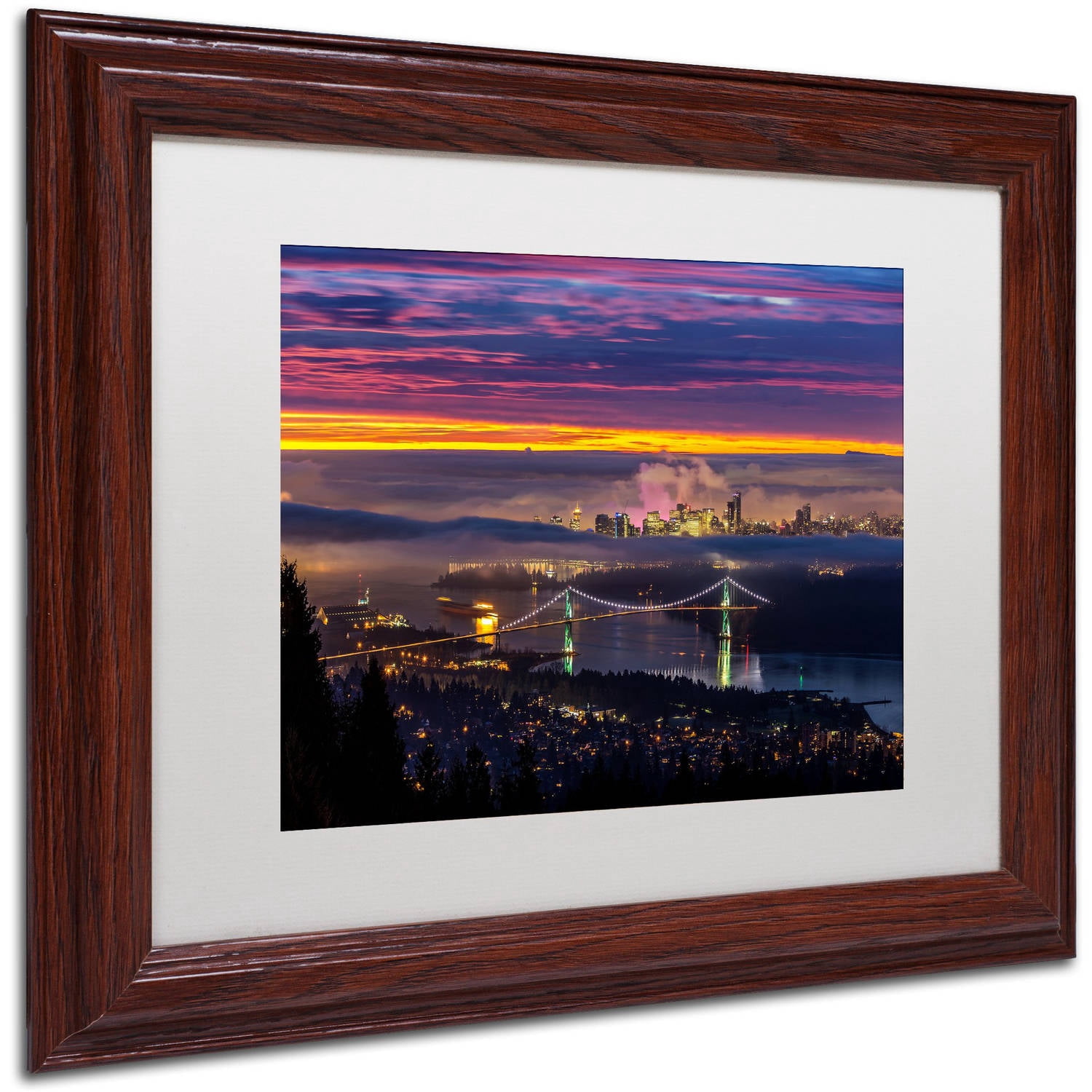 Trademark Fine Art 'West Vancouver Sunrise' Canvas Art by Pierre Leclerc, White Matte, Wood Frame