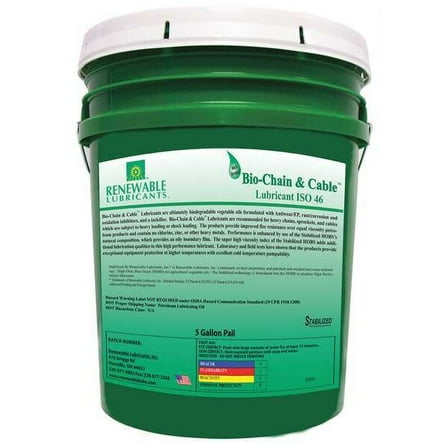 Renewable Lubricants 5 gal, Pail, Vegetable Oil, Yellow 83054