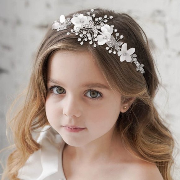Campsis Accessoire de Communion Premier Bandeau en Cristal Perle pour Filles (Argent)