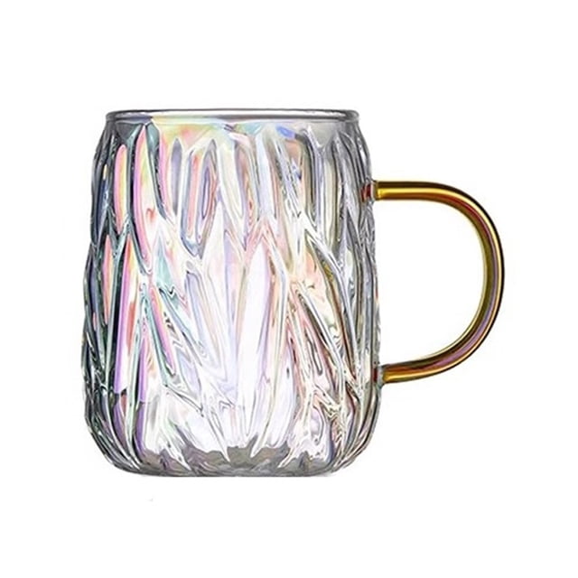 Tazas de vidrio texturizado Glacier de 480 ml con asas for té, capuchino, latte, zumo y leche.