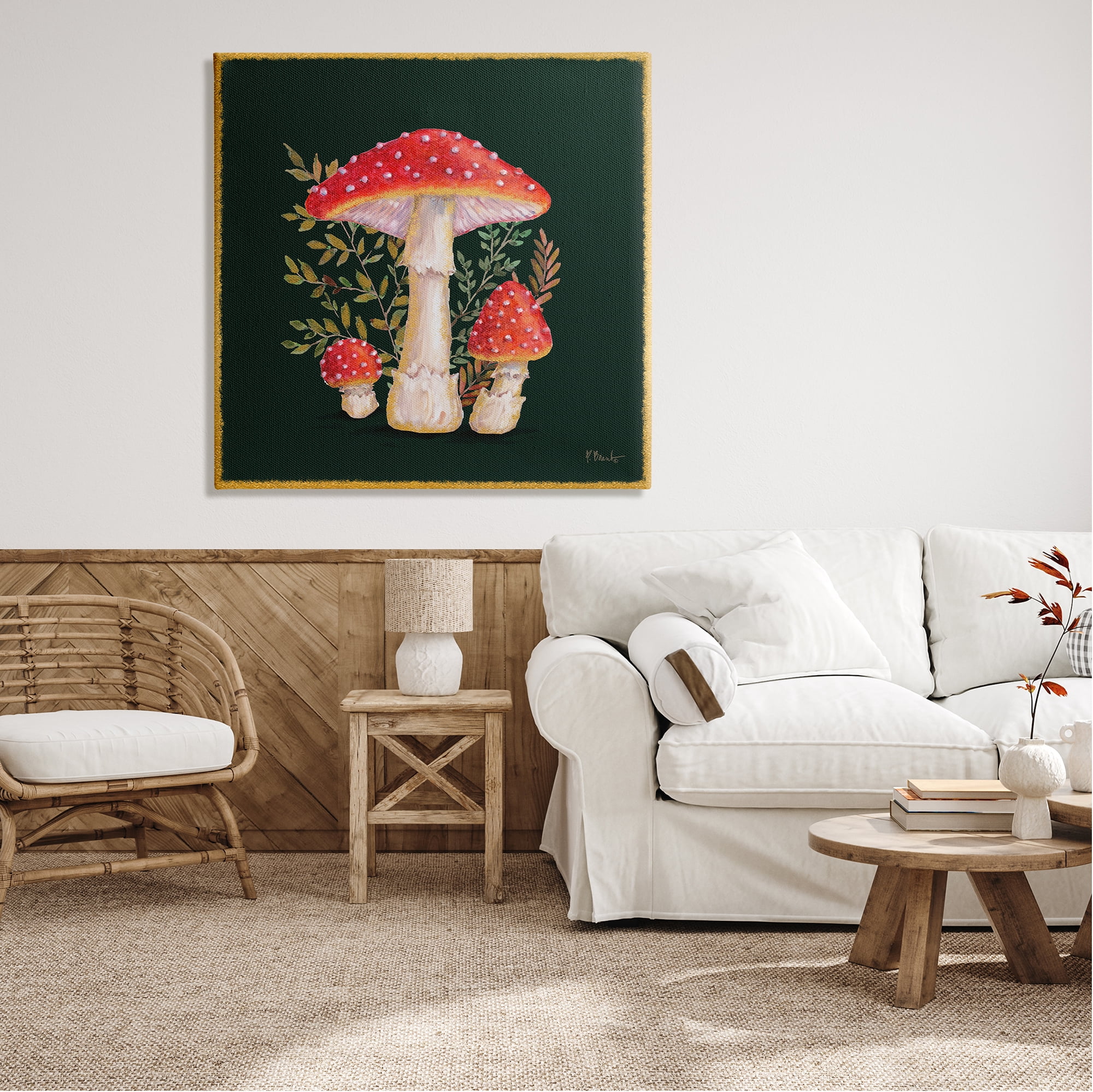 Stupell Industries Red Mushrooms & Ferns Botanical & Floral Painting Gallery Wrapped Canvas Print Wall Art, 36 x 36