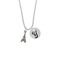 thumbnail image 2 of Delight Jewelry Black Nickeltone AB Crystal Eiffel Tower Silvertone Script Initial Disc - Y - Charm Necklace, 20"+3", 2 of 4