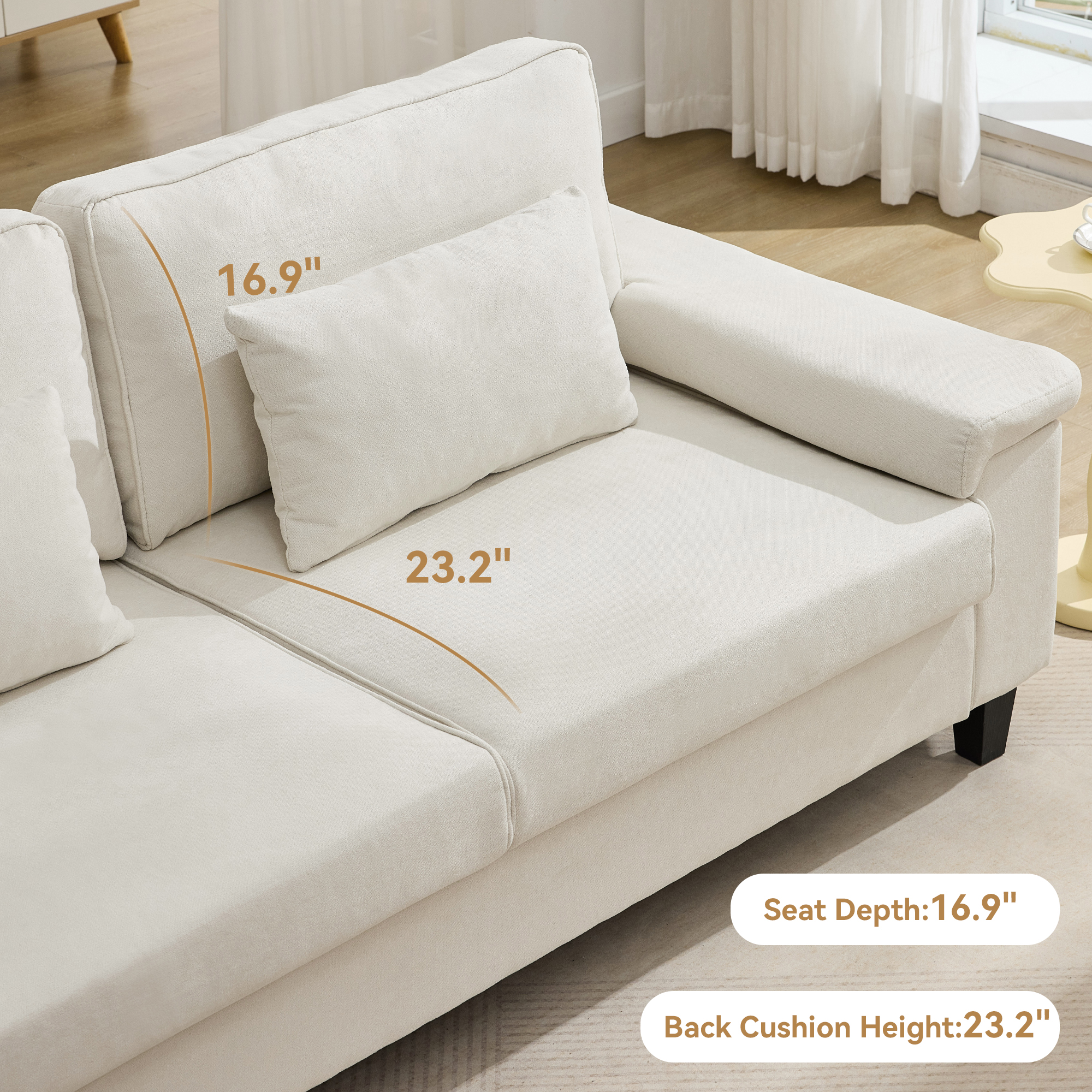 79" Modern Deep Seat Sofa for Living Room with Adjustable Armrests & USB/Type-C Charging Ports ,3-Seater Loveseat for Apartment, Home Office
