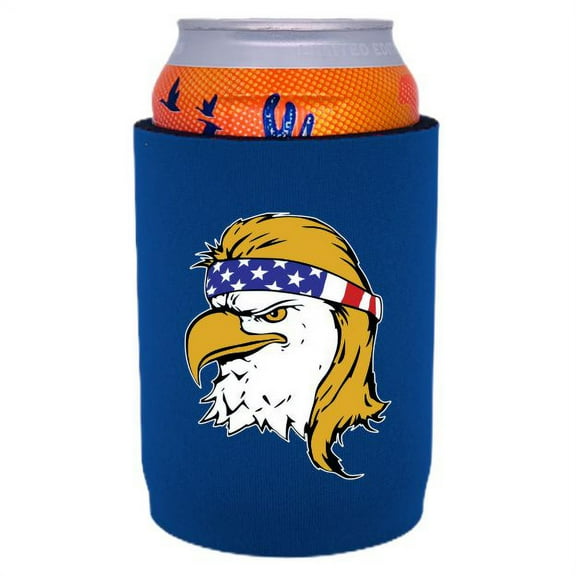 Eagle With Mullet & USA Bandana Full Bottom Can Coolie (Royal Blue)