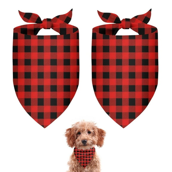 Dog Bandana 2 Pack,Red Black Plaid Checkered Pattern Bandanas for Dogs,Cat Bandana,Small/ Large Dog Bandana 2 Size,Dog Bandanas