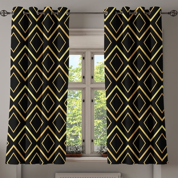 Ambesonne Grommet Curtain, , 50"x63", Pastel Yellow and Black
