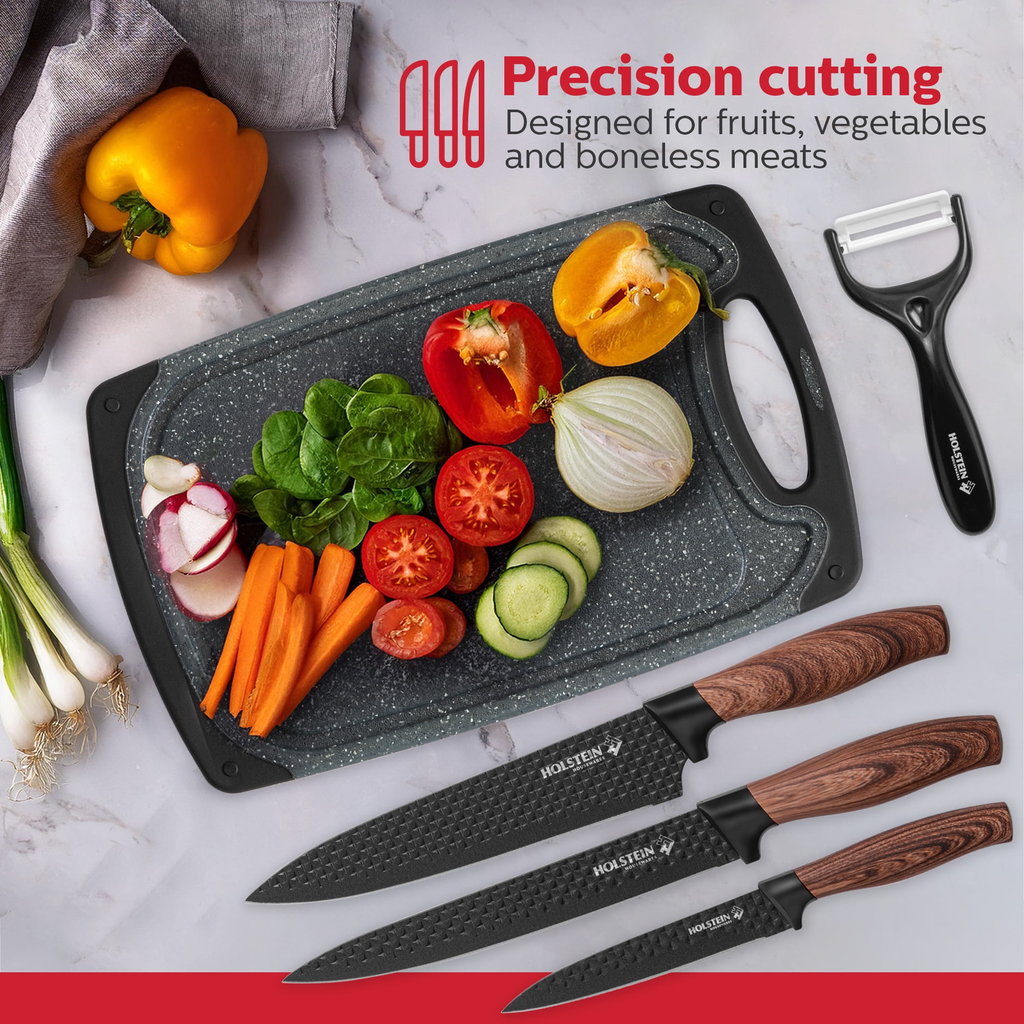 Holstein Housewares 7-Piece Knife Set with Cutting Board, Peeler and Scissors
